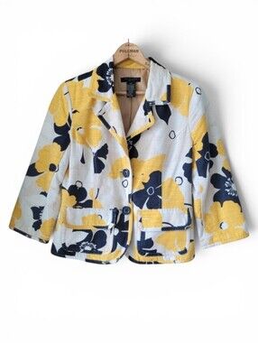 Vintage 100% Silk Boxy Floral Blazer Bold Yellow and Black SP